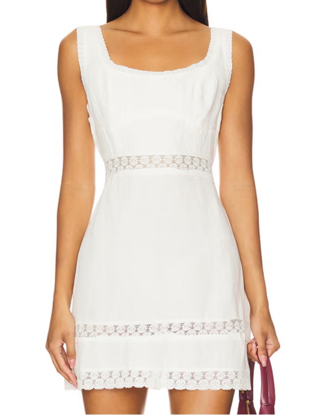 RIXO White Crochet-Trim Sleeveless Mini Dress